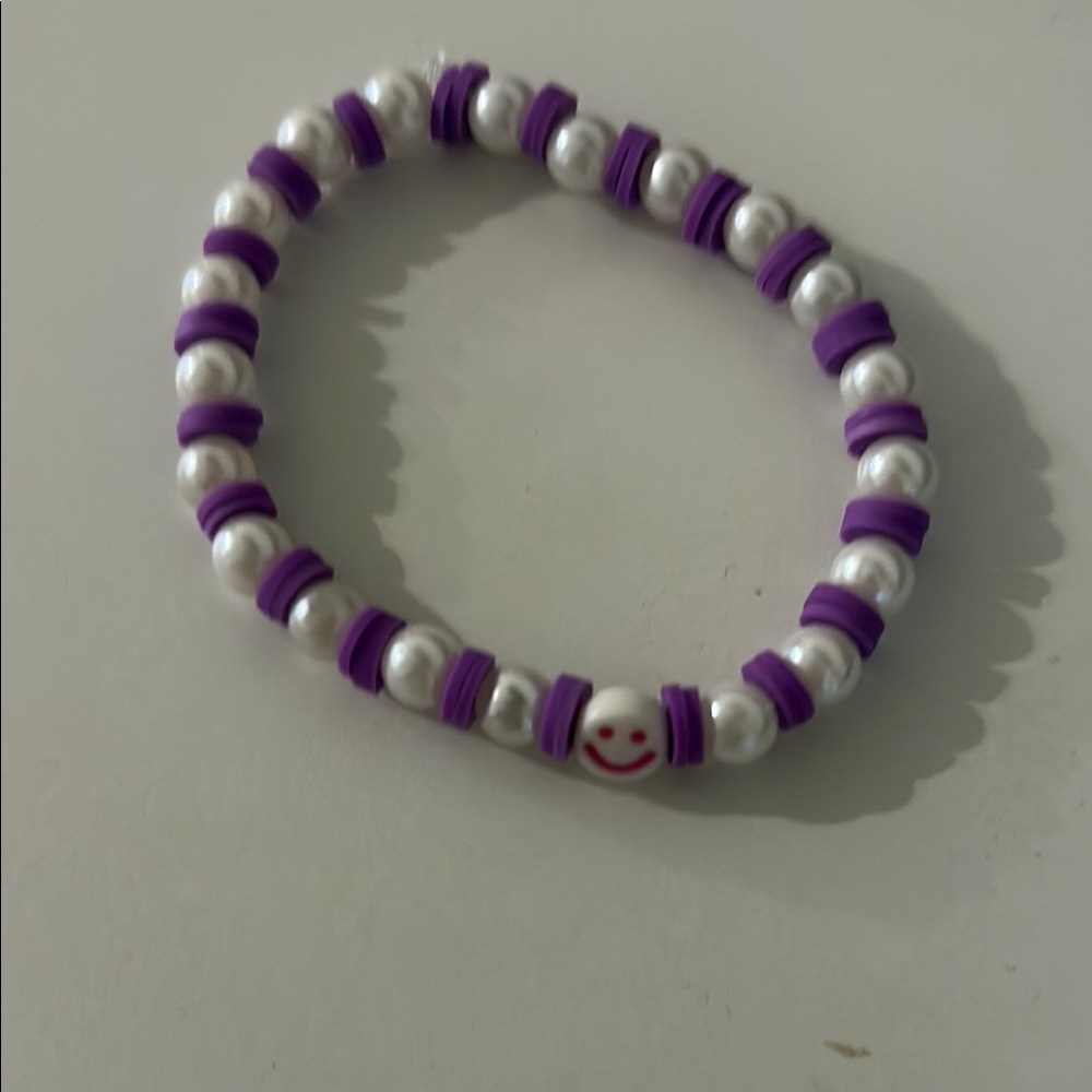 Purple and White Beaded Bracelet